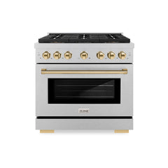 ZLINE 36 in. 5.2 cu. ft. Paramount Gas Range with 6 Burner DuoPro™ Coo - Satin Stainless Steel with Polished Gold Accents