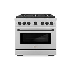ZLINE 36 in. 5.2 cu. ft. Paramount Gas Range with 6 Burner DuoPro™ Coo - Satin Stainless Steel with Matte Black Accents