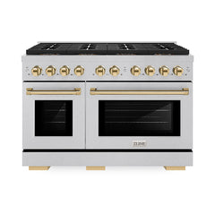 ZLINE 48 in. 6.7 cu. ft. Paramount Gas Range with 8 Burner DuoPro™ Coo - Satin Stainless Steel with Polished Gold Accents