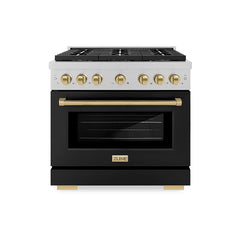 ZLINE 36 in. 5.2 cu. ft. Paramount Gas Range with 6 Burner DuoPro™ Coo - Satin Stainless Steel with Black Matte Door, Champagne Bronze Accents