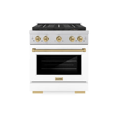 ZLINE 30 in. 4.2 cu. ft. Paramount Gas Range with 4 Burner DuoPro™ Coo - Satin Stainless Steel with White Matte Door, Champagne Bronze Accents
