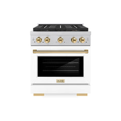 ZLINE 30 in. 4.2 cu. ft. Paramount Gas Range with 4 Burner DuoPro™ Coo - Satin Stainless Steel with White Matte Door, Polished Gold Accents