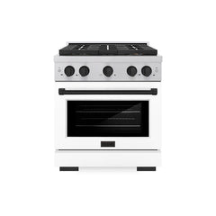 ZLINE 30 in. 4.2 cu. ft. Paramount Gas Range with 4 Burner DuoPro™ Coo - Satin Stainless Steel with White Matte Door, Matte Black Accents