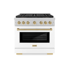 ZLINE 36 in. 5.2 cu. ft. Paramount Gas Range with 6 Burner DuoPro™ Coo - Satin Stainless Steel with White Matte Door, Champagne Bronze Accents