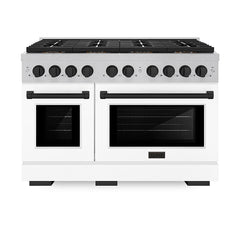 ZLINE 48 in. 6.7 cu. ft. Paramount Gas Range with 8 Burner DuoPro™ Coo - Satin Stainless Steel with White Matte Door, Matte Black Accents