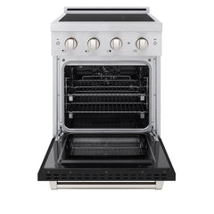 ZLINE 24 in. 3.2 cu. ft. Paramount Induction Range with 3 Element Cooktop and Electric Convection Oven in Satin Stainless Steel with Black Matte Door - SINRS-BLM-24 - The Home Selection