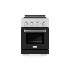 ZLINE 24 in. 3.2 cu. ft. Paramount Induction Range with 3 Element Cooktop and Electric Convection Oven in Satin Stainless Steel with Black Matte Door - SINRS-BLM-24 - The Home Selection