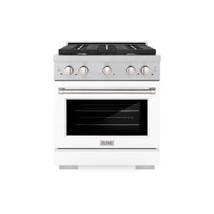 ZLINE 30 in. 4.2 cu. ft. Paramount Gas Range with 4 Burner Cooktop and Convection Gas Oven in Satin Stainless Steel with White Matte Door - SGRS-WM-30