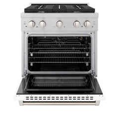 ZLINE 30 in. 4.2 cu. ft. Paramount Gas Range with 4 Burner Cooktop and Convection Gas Oven in Satin Stainless Steel with White Matte Door - SGRS-WM-30
