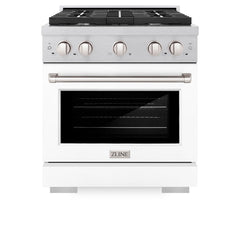 ZLINE 30 in. 4.2 cu. ft. Paramount Gas Range with 4 Burner Cooktop and Convection Gas Oven in Satin Stainless Steel with White Matte Door - SGRS-WM-30