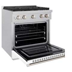 ZLINE 30 in. 4.2 cu. ft. Paramount Gas Range with 4 Burner Cooktop and Convection Gas Oven in Satin Stainless Steel with White Matte Door - SGRS-WM-30