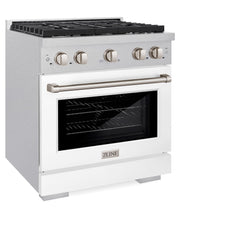 ZLINE 30 in. 4.2 cu. ft. Paramount Gas Range with 4 Burner Cooktop and Convection Gas Oven in Satin Stainless Steel with White Matte Door - SGRS-WM-30