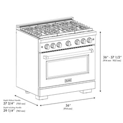 ZLINE 36 in. 5.2 cu. ft. Paramount Gas Range with 6 Burner Cooktop and Convection Gas Oven in Satin Stainless Steel with White Matte Door - SGRS-WM-36