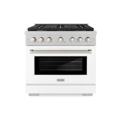 ZLINE 36 in. 5.2 cu. ft. Paramount Gas Range with 6 Burner Cooktop and Convection Gas Oven in Satin Stainless Steel with White Matte Door - SGRS-WM-36