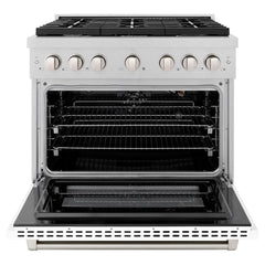 ZLINE 36 in. 5.2 cu. ft. Paramount Gas Range with 6 Burner Cooktop and Convection Gas Oven in Satin Stainless Steel with White Matte Door - SGRS-WM-36