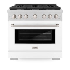 ZLINE 36 in. 5.2 cu. ft. Paramount Gas Range with 6 Burner Cooktop and Convection Gas Oven in Satin Stainless Steel with White Matte Door - SGRS-WM-36