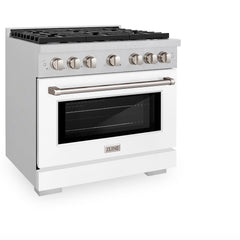 ZLINE 36 in. 5.2 cu. ft. Paramount Gas Range with 6 Burner Cooktop and Convection Gas Oven in Satin Stainless Steel with White Matte Door - SGRS-WM-36