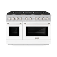 ZLINE 48 in. 6.7 cu. ft. Paramount Double Oven Gas Range with 8 Burner Cooktop in Satin Stainless Steel with White Matte Doors - SGRS-WM-48