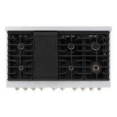 ZLINE 48 in. 6.7 cu. ft. Paramount Double Oven Gas Range with 8 Burner Cooktop in Satin Stainless Steel with White Matte Doors - SGRS-WM-48
