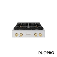 ZLINE 30 in. Paramount Gas Rangetop with 4 Burner DuoPro™ Cooktop in S - Satin Stainless Steel with Champagne Bronze Accents