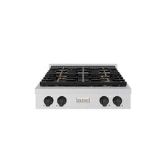 ZLINE 30 in. Paramount Gas Rangetop with 4 Burner DuoPro™ Cooktop in S - Satin Stainless Steel with Matte Black Accents