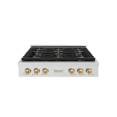ZLINE 36 in. Paramount Gas Rangetop with 6 Burner DuoPro™ Cooktop in S - Satin Stainless Steel with Champagne Bronze Accents