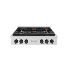 ZLINE 36 in. Paramount Gas Rangetop with 6 Burner DuoPro™ Cooktop in S - Satin Stainless Steel with Matte Black Accents