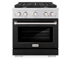 ZLINE 30 in. 4.2 cu. ft. Paramount Dual Fuel Range with 4 Burner Gas Cooktop and Electric Convection Oven in Stainless Steel with Black Matte Door - SDR-BLM-30