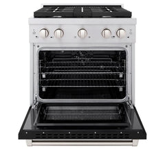 ZLINE 30 in. 4.2 cu. ft. Paramount Dual Fuel Range with 4 Burner Gas Cooktop and Electric Convection Oven in Stainless Steel with Black Matte Door - SDR-BLM-30