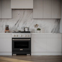 ZLINE 30 in. 4.2 cu. ft. Paramount Dual Fuel Range with 4 Burner Gas Cooktop and Electric Convection Oven in Stainless Steel with Black Matte Door - SDR-BLM-30