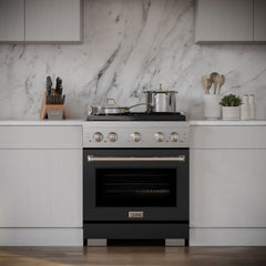 ZLINE 30 in. 4.2 cu. ft. Paramount Dual Fuel Range with 4 Burner Gas Cooktop and Electric Convection Oven in Stainless Steel with Black Matte Door - SDR-BLM-30