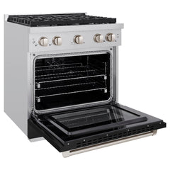 ZLINE 30 in. 4.2 cu. ft. Paramount Dual Fuel Range with 4 Burner Gas Cooktop and Electric Convection Oven in Stainless Steel with Black Matte Door - SDR-BLM-30