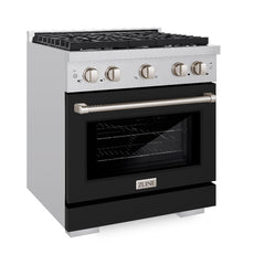 ZLINE 30 in. 4.2 cu. ft. Paramount Dual Fuel Range with 4 Burner Gas Cooktop and Electric Convection Oven in Stainless Steel with Black Matte Door - SDR-BLM-30