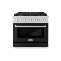 ZLINE 36 in. 5.2 cu. ft. Paramount Dual Fuel Range with 6 Burner Gas Cooktop and Electric Convection Oven in Stainless Steel with Black Matte Door - SDR-BLM-36