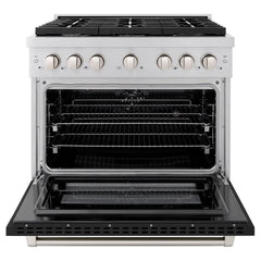 ZLINE 36 in. 5.2 cu. ft. Paramount Dual Fuel Range with 6 Burner Gas Cooktop and Electric Convection Oven in Stainless Steel with Black Matte Door - SDR-BLM-36