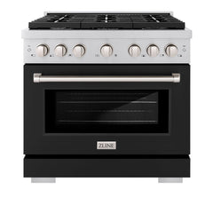 ZLINE 36 in. 5.2 cu. ft. Paramount Dual Fuel Range with 6 Burner Gas Cooktop and Electric Convection Oven in Stainless Steel with Black Matte Door - SDR-BLM-36