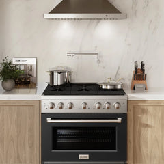 ZLINE 36 in. 5.2 cu. ft. Paramount Dual Fuel Range with 6 Burner Gas Cooktop and Electric Convection Oven in Stainless Steel with Black Matte Door - SDR-BLM-36