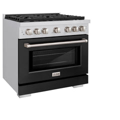 ZLINE 36 in. 5.2 cu. ft. Paramount Dual Fuel Range with 6 Burner Gas Cooktop and Electric Convection Oven in Stainless Steel with Black Matte Door - SDR-BLM-36