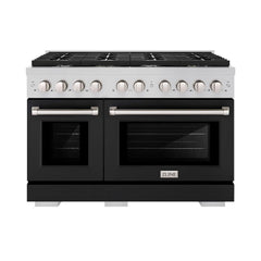 ZLINE 48 in. 6.7 cu. ft. Paramount Double Oven Dual Fuel Range with 8 Burner Gas Cooktop in Stainless Steel with Black Matte Doors - SDR-BLM-48 - The Home Selection