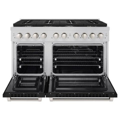 ZLINE 48 in. 6.7 cu. ft. Paramount Double Oven Dual Fuel Range with 8 Burner Gas Cooktop in Stainless Steel with Black Matte Doors - SDR-BLM-48 - The Home Selection