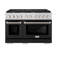ZLINE 48 in. 6.7 cu. ft. Paramount Double Oven Dual Fuel Range with 8 Burner Gas Cooktop in Stainless Steel with Black Matte Doors - SDR-BLM-48 - The Home Selection
