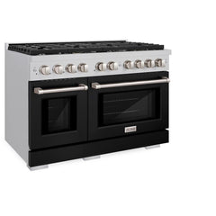 ZLINE 48 in. 6.7 cu. ft. Paramount Double Oven Dual Fuel Range with 8 Burner Gas Cooktop in Stainless Steel with Black Matte Doors - SDR-BLM-48 - The Home Selection