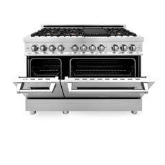 ZLINE 48 in. 6.0 cu. ft. Legacy Dual Fuel Range with Gas Cooktop and 2 Electric Ovens in Stainless Steel with 6 Brass Burners - RA-BR-48