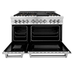 ZLINE 48 in. 6.0 cu. ft. Legacy Dual Fuel Range with Gas Cooktop and 2 Electric Ovens in Stainless Steel with 6 Brass Burners - RA-BR-48