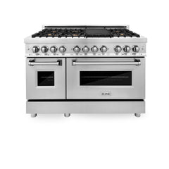 ZLINE 48 in. 6.0 cu. ft. Legacy Dual Fuel Range with Gas Cooktop and 2 Electric Ovens in Stainless Steel with 6 Brass Burners - RA-BR-48