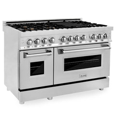 ZLINE 48 in. 6.0 cu. ft. Legacy Dual Fuel Range with Gas Cooktop and 2 Electric Ovens in Stainless Steel with 6 Brass Bu