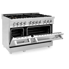 ZLINE 48 in. 6.0 cu. ft. Legacy Dual Fuel Range with Gas Cooktop and 2 Electric Ovens in Stainless Steel with 6 Brass Burners - RA-BR-48