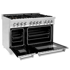 ZLINE 48 in. 6.0 cu. ft. Legacy Dual Fuel Range with Gas Cooktop and 2 Electric Ovens in Stainless Steel with 6 Brass Burners - RA-BR-48