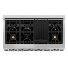 ZLINE 48 in. 6.0 cu. ft. Legacy Dual Fuel Range with Gas Cooktop and 2 Electric Ovens in Stainless Steel with 6 Brass Burners - RA-BR-48