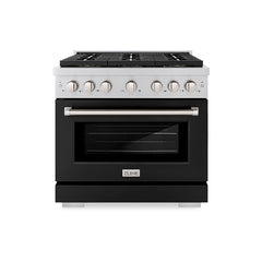 ZLINE 36 in. 5.2 cu. ft. Paramount Dual Fuel Range with 6 Burner DuoPr - Stainless Steel with Black Matte Door